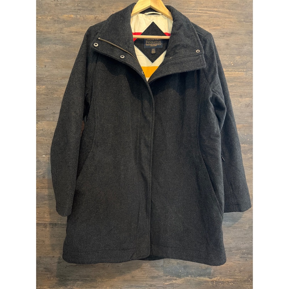 Pendleton Women Charcoal Gray Wool Blend Glacier Stripe Lining Coat Medium